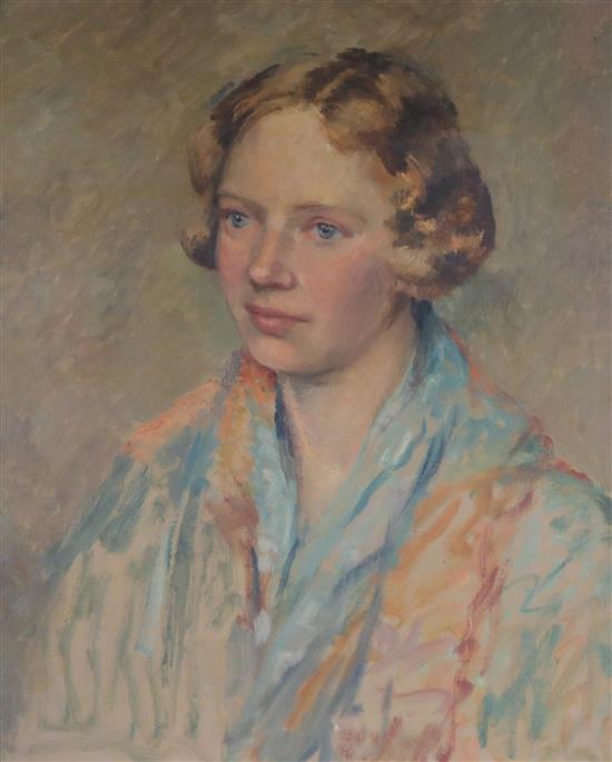 English School, oil on canvas, Portrait of a young lady, 52 x 42cm